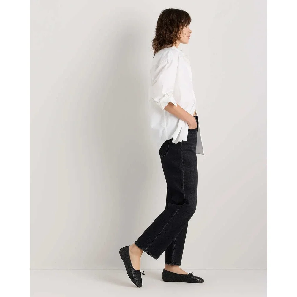 Quince Bella Rigid Straight Leg Jeans Graphite Black Denim Size 24 Inseam 26 NWT